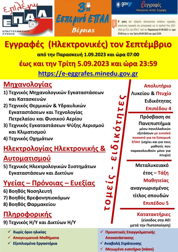 0_Αφίσα Τομείς – Ειδικότητες του Εσπερινού Επαγγελματικού Λυκείου Βέροιας για το σχολικό έτος 2022-2023 21